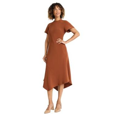 Imagem de Maggy London Vestido feminino elegante midi assimétrico com bainha e manga curta, corpete justo e versátil, Cedro, 50