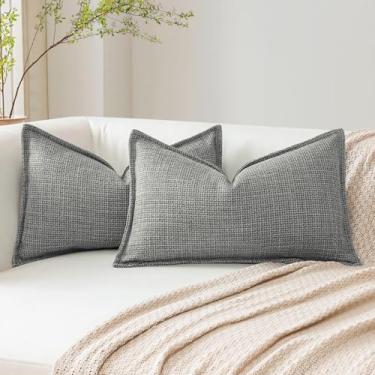 Imagem de OTOSTAR Pacote com 2 capas de almofada decorativas cinza escuro 30 x 50 cm com textura de linho macio para sofá, quarto, sala de estar, decoração de casa 30 x 50 cm