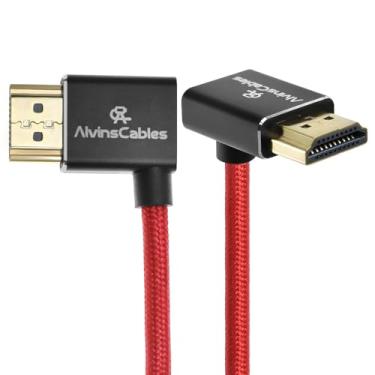 Imagem de Alvin's Cables Cabo HDMI 2.1 8K @60Hz 4K @120Hz Cabo espiral trançado de alta velocidade para Atomos Ninja para Feelworld, Sony FS5 FS7 FX9, BMPCC, Canon C300 C500, ângulo esquerdo para cima, vermelho