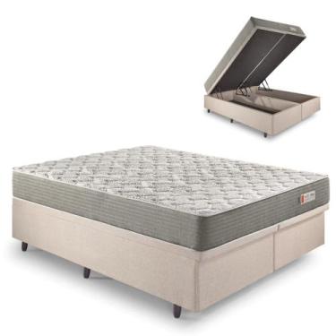 Imagem de Base Box Baú King 193x203 Linho Bege com Colchão Ecoline D40 Espuma - 