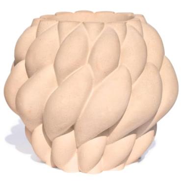 Imagem de Vaso Decorativo Novelo 13cm em Cimento Artesanal Sala e Cozinha (Palha)