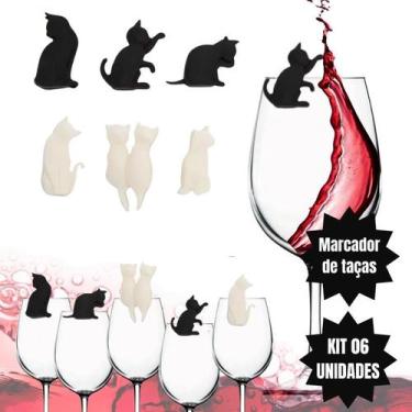 Imagem de Kit Marcadores De Taça De Vinho E Drinks Kit Com 6 Peças Gatinhos - ST