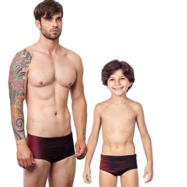 Imagem de Combo pai e filho par sungas infantil race tech proteção uv 50+ kauna,
