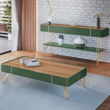 Imagem de Aparador de Sala Vivant e Mesa Cadenza Pistache/Castanho - HB Móveis