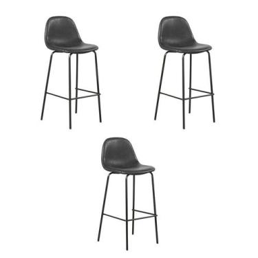 Imagem de Kit 3 Banquetas Tânia Preto Vintage PU - Rivatti