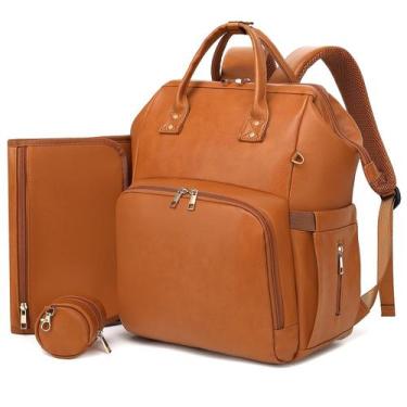 Imagem de Mochila para Fraldas ROSEGIN - Couro Sintético Impermeável 35L - Marro