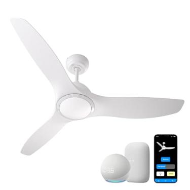 Imagem de Promounts Ventilador De Teto Inteligente De 52" Com Luz Para Todas As Estações, Motor Dc Silencioso, Controle De Wi-Fi Via Alexa/Google, Luzes Led De 3 Cores, Cfm Alto De 6 Velocidades Para Pátio De