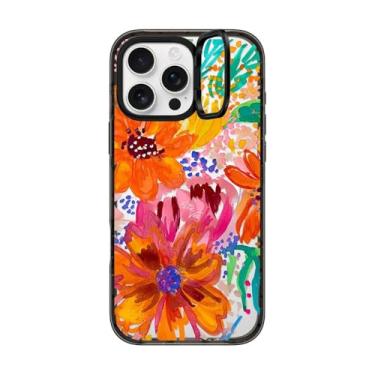 Imagem de CASETiFY Capa com suporte de anel de impacto para iPhone 16 Pro Max [suporte/2 m. Proteção contra quedas de grau militar/compatível com Magsafe] - Flores em aquarela Ettavee - Preto transparente