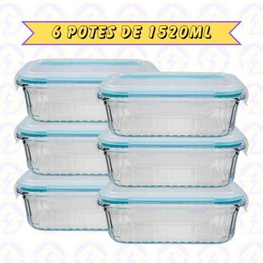 Imagem de Jogo 6 Potes Canelado 1520ml Airfryer Microondas Freezer - Belo Vidro,