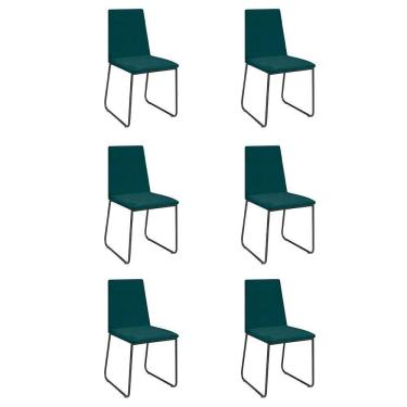 Imagem de Kit 6 Cadeiras De Jantar Cozinha Industrial Lexa Veludo Élpis Móveis Verde Preta