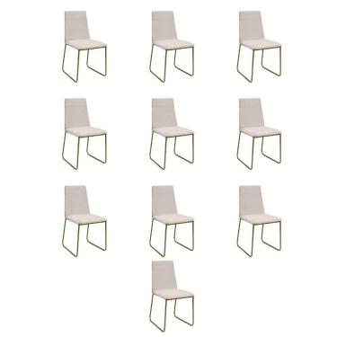 Imagem de Kit 10 Cadeiras De Jantar Cozinha Industrial Lexa Veludo Élpis Móveis Bege Claro Dourada