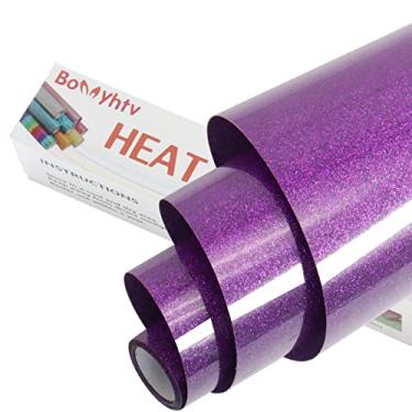 Imagem de Bonnyhtv Dark Purple Glitter HTV Heat Transfer Vinyl Roll, Glitter Iron on Vinyl for Cricut & Silhouette Cameo, 12" x 5ft Glitter Vinyl for Heat Transfer Vinyl for T-Shirts Gifts (Dark Purple)