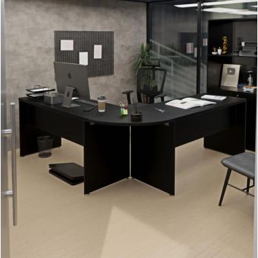 Imagem de Mesa Escrivaninha Em L Canto Arredondado 1400x600 Netmobil, Preto