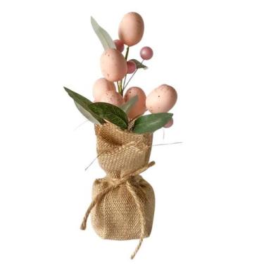 Imagem de MINI ARVORE COM OVOS ROSA E BASE EM JUTA 25cm - Tok da Casa