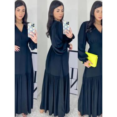 Imagem de Vestido longo feminino com fenda - Fabricação própria, Preto, único 36