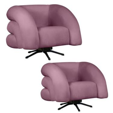 Imagem de Kit 2 Poltrona Decorativa Micheli Giratória e Balanço Veludo - Fina Mo