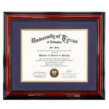 Imagem de GMFrames Moldura de Diploma de 11X14 com Tapete Roxo Ou Display Certificados de 15X18 Sem Tapete, Madeira Maciça, Acabamento Em Cerejeira com Detalhes de Corda Preta Intrincados, A (15X18 Para 11X14 C