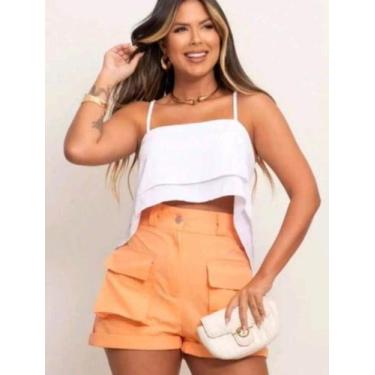 Imagem de Blusa Feminina Dida Elegante Verão Cropped Com Dois Babados Soltinho -
