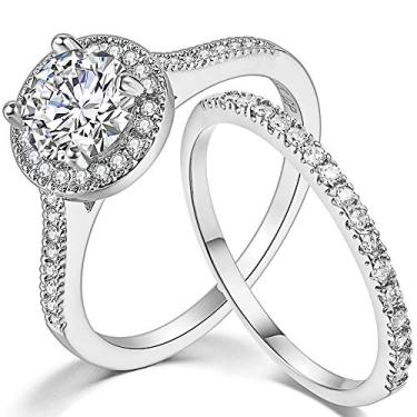 Imagem de Jude Jewelers Conjunto de anéis solitários de noivado eternidade em ouro rosa prata 1 quilate, 4, Esmalte, Zircônia cúbica