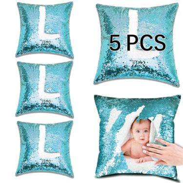 Imagem de ORJ Capa de almofada de lantejoulas sublimação em branco 40,6 cm x 40,6 cm flip reversível sereia decorativa personalizada fronhas para crianças (azul lago)