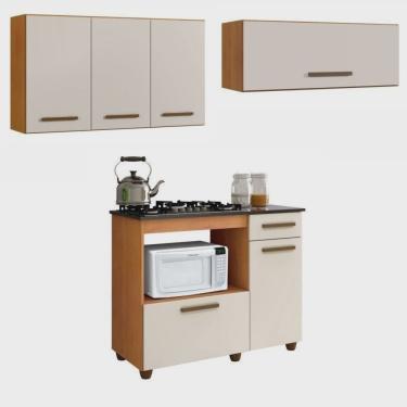 Imagem de Conjunto Balcão para Cooktop 5 Bocas 2 Portas com Nicho e 2 Armários Aéreo