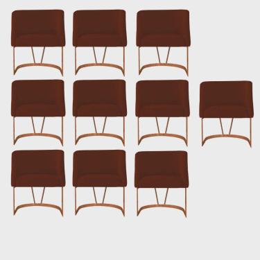 Imagem de Kit 10 Poltrona Cadeira Aurora Luxo Confort Industrial Ferro Bronze Suede Telha Terracota - Ahz Móveis