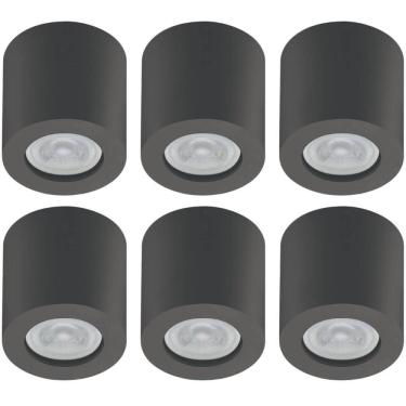 Imagem de Kit 6 Luminárias de Teto Spots de Sobrepor Bivolt Preto MR16 Redondos Dital Zoom Poliestireno