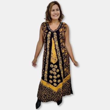 Imagem de Vestido Longo Indiano Regata Bordado Batik ajuste nas costas - Sarat M