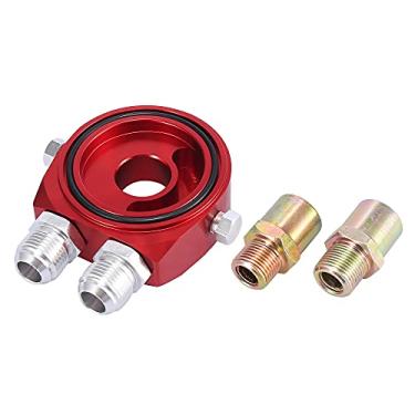 Imagem de X AUTOHAUX Filtro de óleo universal de liga de alumínio para carro, adaptador de placa de rosca sanduíche, kit de resfriador de óleo vermelho M20x1,5 1/8 NPT