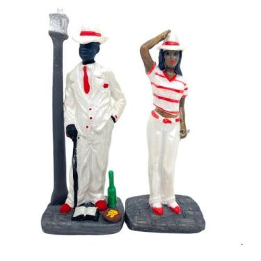 Imagem de Kit Casal Esculturas Ze e Navalha Brancos 18 cm Resina - Lua Mística -