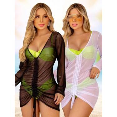 Imagem de Kit Saída de Praia Gringa Vestido de Tule Estilo Cinturado Linha Luxo 