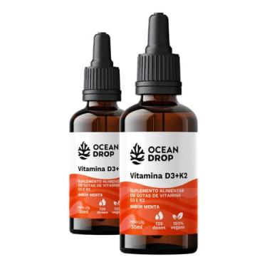 Imagem de Kit 2 Vitamina D3 + K2 em Gotas Ocean Drop 30ml Sabor Menta