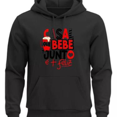 Imagem de Moletom Canguru Com capoz Estampado Casal que Bebe Junto - Hs, Preto, 