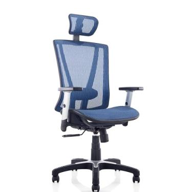 Imagem de ErgoMax Cadeira de escritório ergonômica ajustável azul de 134,6 cm de altura, cadeira ergonômica com encosto de cabeça e suporte lombar