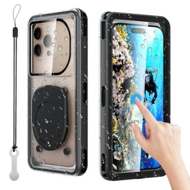 Imagem de Capa de telefone impermeável, capas de telefone subaquáticas de mergulho de 6,9 polegadas para mergulho com cordão para iPhone 16/15/14/13/12 Pro Max para Samsung S24/S23/S22/Google/Moto, preta