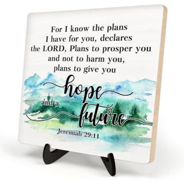 Imagem de Sinal de versículo bíblico, placa cristã, placas de arte de mesa, placa de madeira para decoração de mesa, decoração positiva, presente de escritura motivacional, declara o senhor, presente de placa