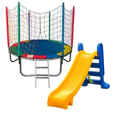 Imagem de Kit Brinquedos Playground Cama Elástica Pula Pula Trampolim 1,83m Com 