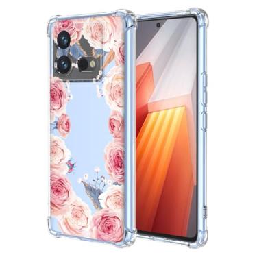 Imagem de RRXSYXL Capa para Vivo iQOO Neo 8, Capa Vivo iQOO Neo 8 Pro com estampa floral transparente, capa macia à prova de choque para Vivo iQOO Neo 8, Vivo iQOO Neo 8 Pro, flores rosa
