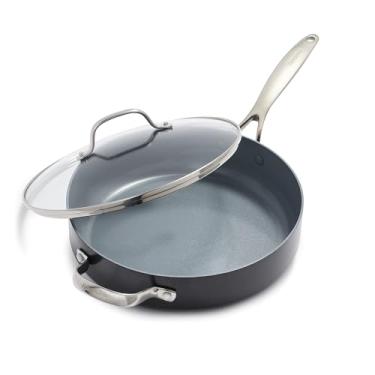 Imagem de GreenPan Frigideira antiaderente Valencia Pro Hard Anodized Healthy Ceramic 4,5 QT Jumbo Panela com tampa, sem PFAS, indução, pode ir na lava-louças, seguro para forno, cinza