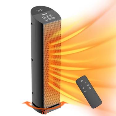 Imagem de QOWETU Aquecedor de ambiente para uso interno com controle remoto - aquecedor elétrico de torre oscilante de 70°, 61 cm, temporizador de 12H, aquecimento de cerâmica PTC silencioso de 1500 W com