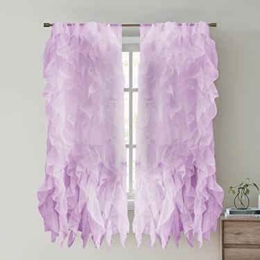 Imagem de Sweet Home Collection Painel de cortina transparente de voile vertical com babados 127 cm x 160 cm, 160 cm x 127 cm, lavanda, 2 unidades