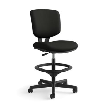 Imagem de HON Volt, cadeira de escritório de couro com apoio para os pés, banqueta de desenho sem braços, reclinável ergonômica e inclinação central, para computadores, escritórios, trabalho, preta