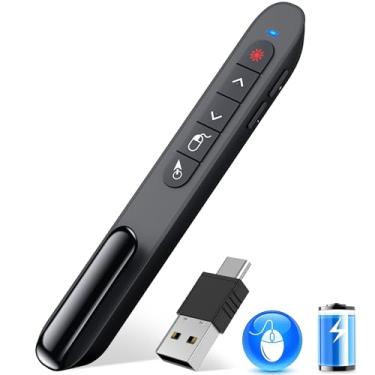 Imagem de Controle remoto de apresentação sem fio USB tipo C 2 em 1 com mouse de ar, clique de apresentação recarregável, ponteiro PPT, RF 2,4 GZ, PowerPoint, avançador deslizante para computador Mac