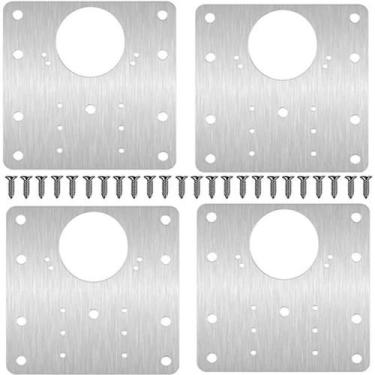 Imagem de Kit com 4 placas de reparo para dobradiça solta 9x9cm em inox + parafu