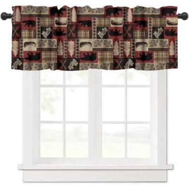 Imagem de Cortinas rústicas de cabana de cozinha, sanefas, casa de fazenda, retrô, urso, veado, alce, animais selvagens, tratamento de janela, cortinas curtas para banheiro, quarto, sala de estar, 137 x 45 cm