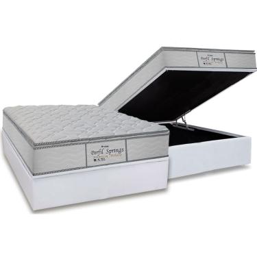 Imagem de Cama Box Baú Casal: Colchão Molas Bonnel Probel Ensacadas Perfil Springs Premium White + Base CRC Courano White (138x188)
