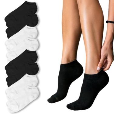 Imagem de Kit 8 Meia Soquete Curta Feminina Cano Baixo Branca Preta - Rupee, Bra