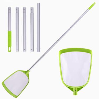 Imagem de Rede de skimmer de folha de piscina com polo telescópico premium de 142 cm, rede de malha fina de tamanho médio para limpeza de piscina, lago, spa, banheira de hidromassagem