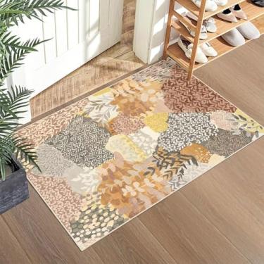 Imagem de DEXDE Tapete de área 2x3 outono tropical pequeno tapete de entrada, floresta interna, lavável, antiderrapante, abstrato, folhas coloridas, tapete de chão floral para sala de estar, quarto, escritório