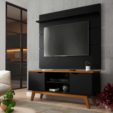 Imagem de Rack Com Painel Marselha Para Tvs De Até 46'' Patrimar Preto Com Cumaru